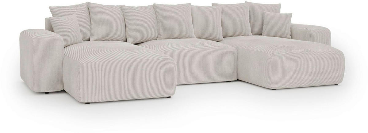 WOHNLANDSCHAFT Creme Cord  - Creme/Schwarz, Basics, Kunststoff/Textil (176/364/176cm) - Lomoco