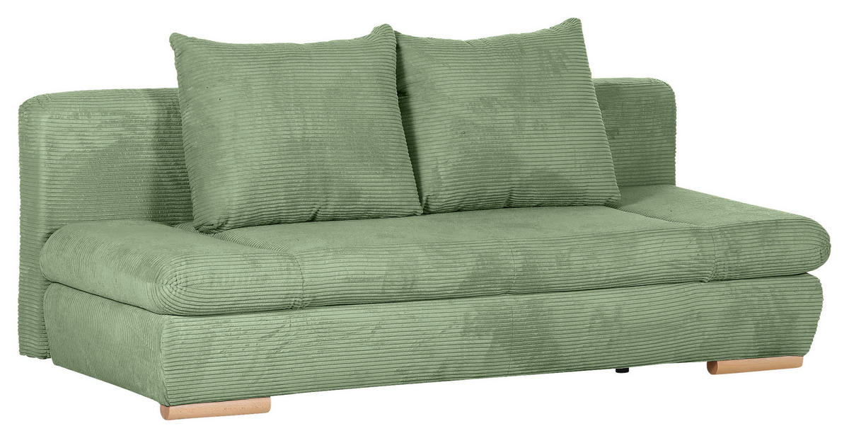 SCHLAFSOFA  mit Liegefunktion, Rücken echt Cord Olivgrün  - Naturfarben/Olivgrün, KONVENTIONELL, Holz/Textil (200/75/92cm) - home24