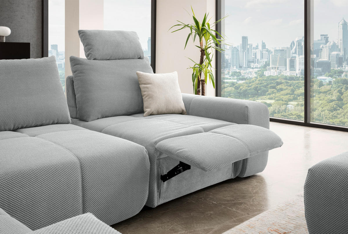 ECKSOFA in Velours Grau  - Schwarz/Grau, Design, Kunststoff/Textil (236/326cm) - Xora