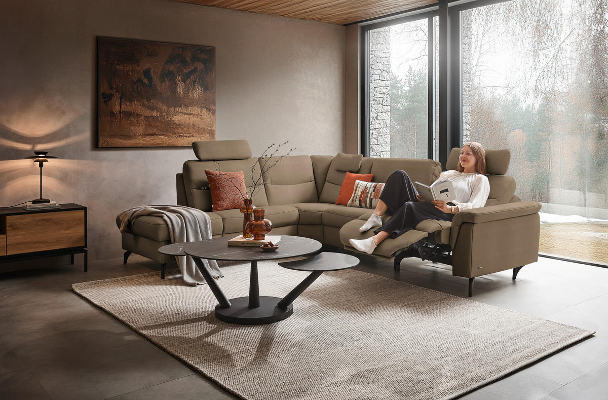 ECKSOFA  in Echtleder Cappuccino  249/280 cm  - Anthrazit/Cappuccino, Design, Leder/Metall (249/280cm) - Himolla Komfortklass
