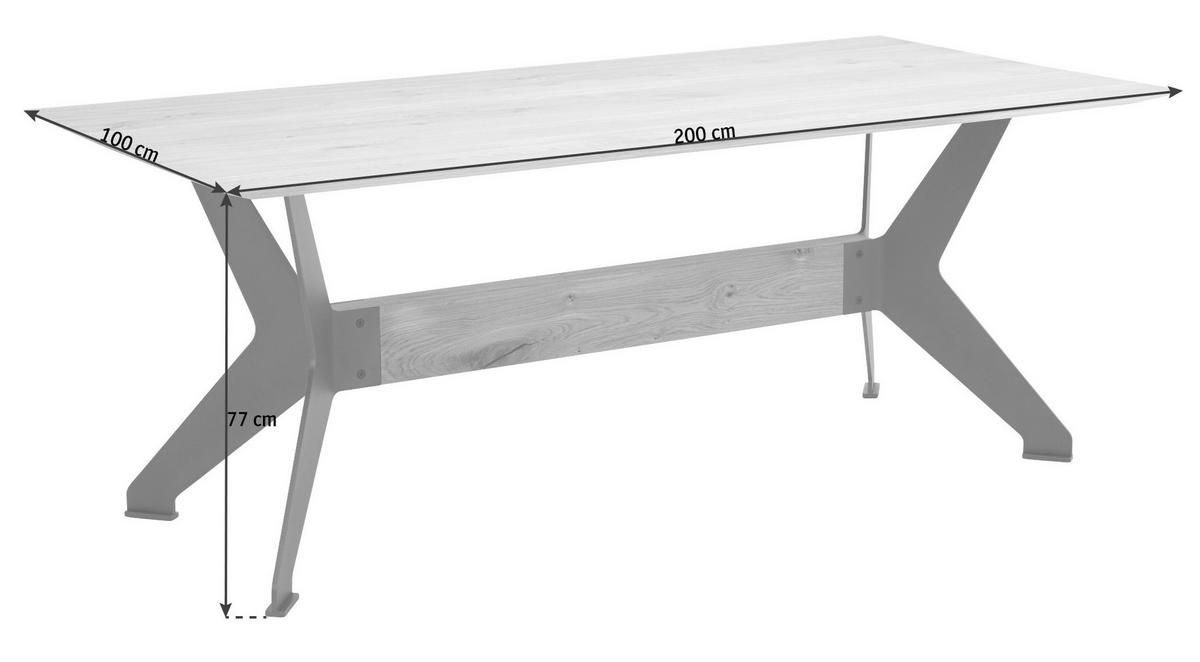 ESSTISCH in Holz, Metall 200/100/77 cm  - Eichefarben/Anthrazit, Design, Holz/Metall (200/100/77cm) - Bert Plantagie