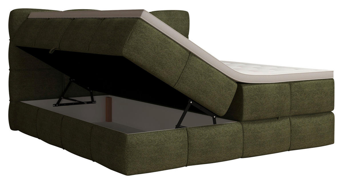 BOXSPRINGBETT 180/200 cm,  in Grün, gepolstertes Kopfteil, Bettkasten, Topper, Matratzen, H3 + H3 = fest  - Schwarz/Grün, Design, Kunststoff/Textil (180/200cm) - Chameo