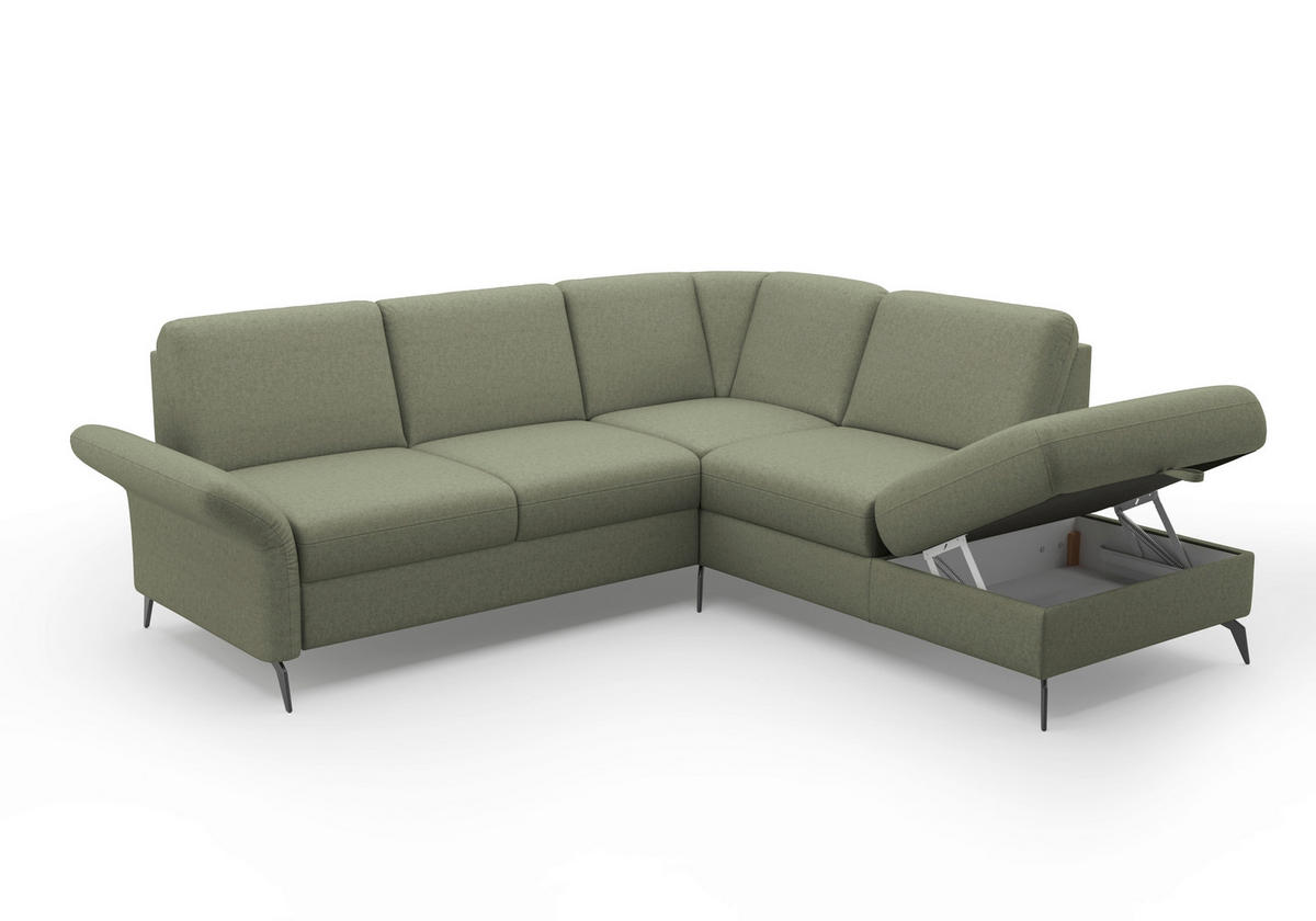 ECKSOFA ROCHELLE E Olivgrün Flachgewebe  - Schwarz/Olivgrün, KONVENTIONELL, Textil/Metall (240/216cm) - Sit & More