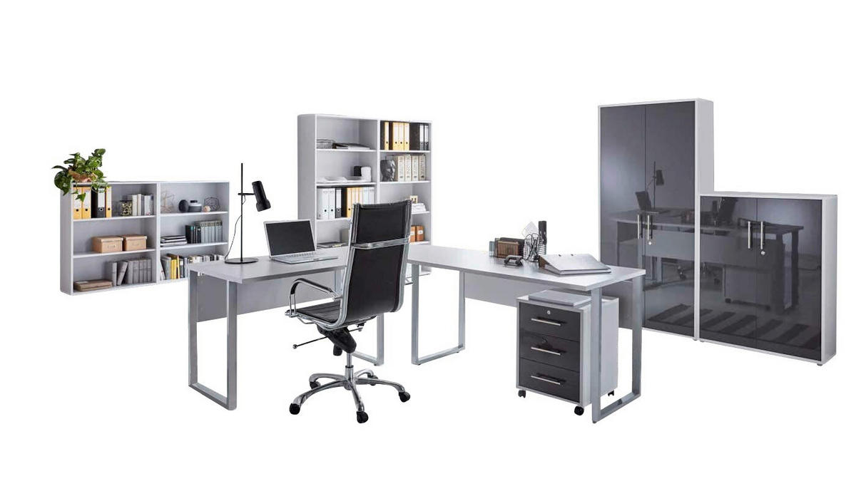BÜRO - Anthrazit Hochglanz/Grau, MODERN, Holzwerkstoff/Metall - MID.YOU