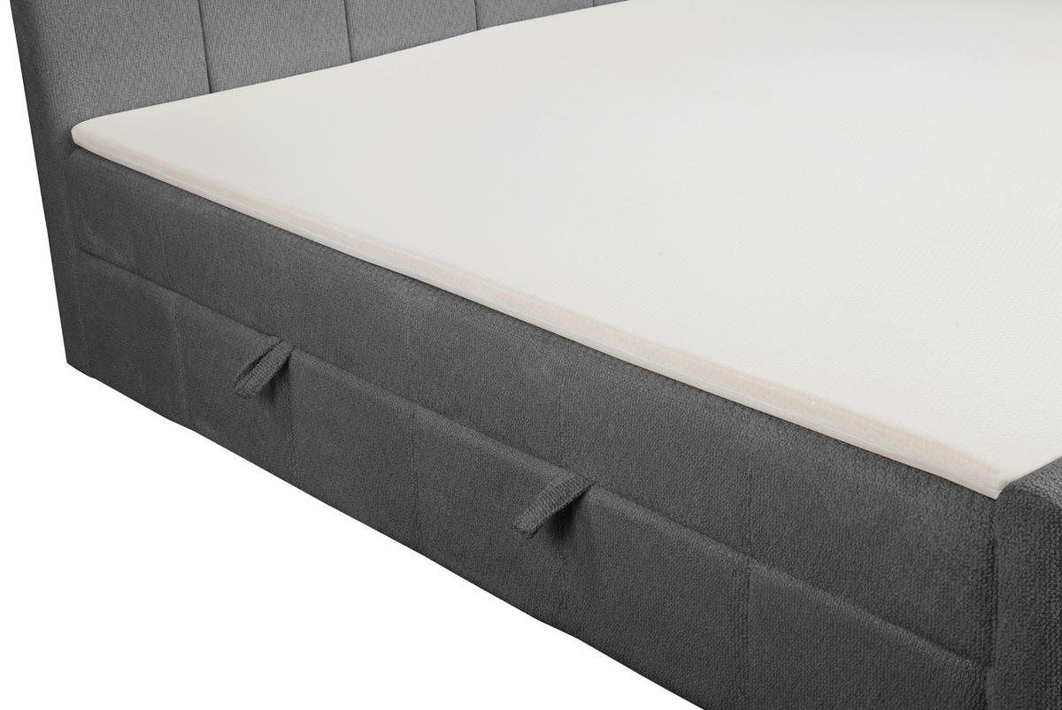 BOXBETT 180/200 cm,  in Anthrazit, gepolstertes Kopfteil, Bettkasten, Topper, Matratzen, H3 + H3 = fest  - Anthrazit/Schwarz, Basics, Kunststoff/Textil (180/200cm) - Chameo