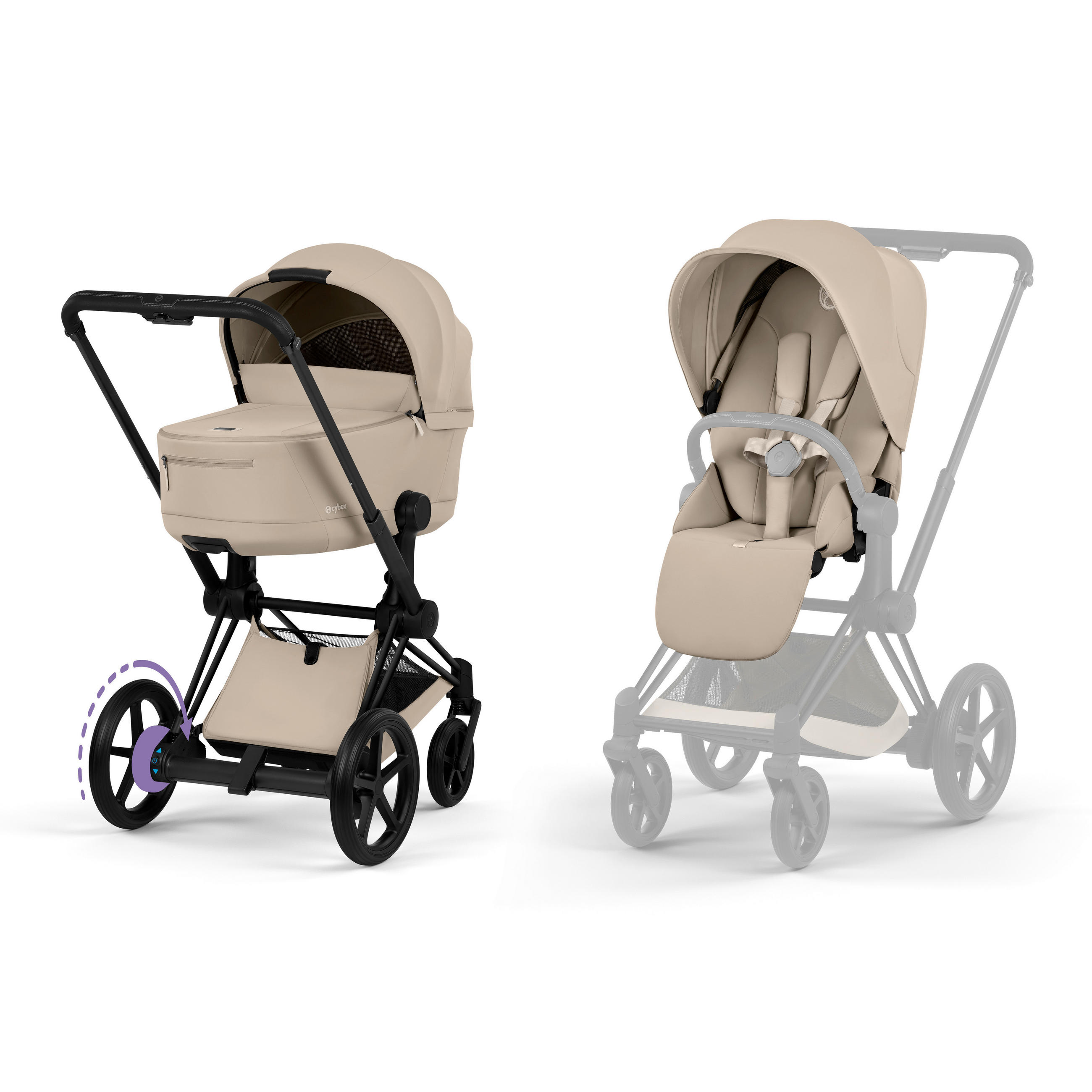 KOMBIKINDERWAGEN ePRIAM Comfort Matt Black  - Beige/Schwarz, Basics, Kunststoff/Textil (93,5/60/109cm) - cybex PLATINUM
