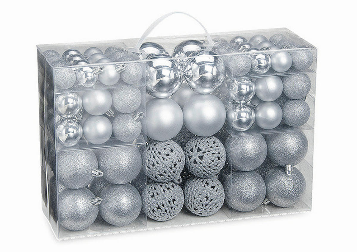 CHRISTBAUMKUGEL-SET 100-teilig  - Silberfarben, Basics, Kunststoff (35,0/23,0/12,0cm)