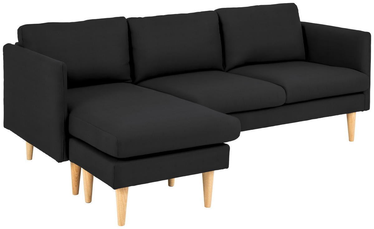 HÖRNSOFFA i läderimitation svart  - svart/ekfärgad, Design, trä/textil (201/132cm) - Livetastic