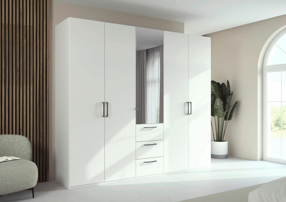 DREHTÜRENSCHRANK 251/223/61 cm,  in Weiß, 5-türig  - Chromfarben/Edelstahlfarben, Basics, Glas/Holzwerkstoff (251/223/61cm) - Novel