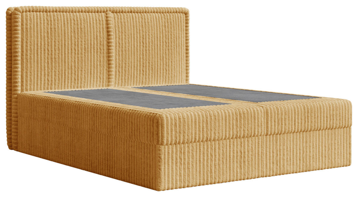 BOXBETT 160/200 cm,  in Currygelb, Bettkasten, Topper, H2 + H3 = mittel + fest  - Currygelb/Schwarz, MODERN, Holz/Kunststoff (160/200cm) - MID.YOU