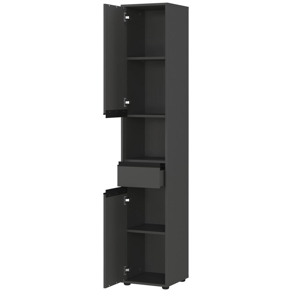 Thumbnail - Germania Hochschrank, Graphit, Metall, 2 Fächer, 1 Schublade(n) Schubladen, einzeln stellbar, 33x181x34 cm, stehend, Bad...