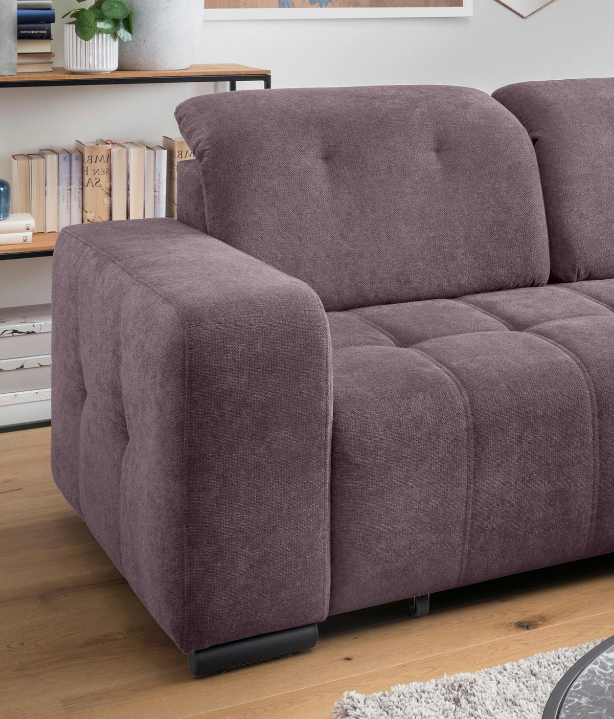 ECKSOFA VICARI in Mikrofaser Bordeaux  292/185 cm  - Bordeaux/Schwarz, MODERN, Textil/Metall (292/185cm) - Livetastic