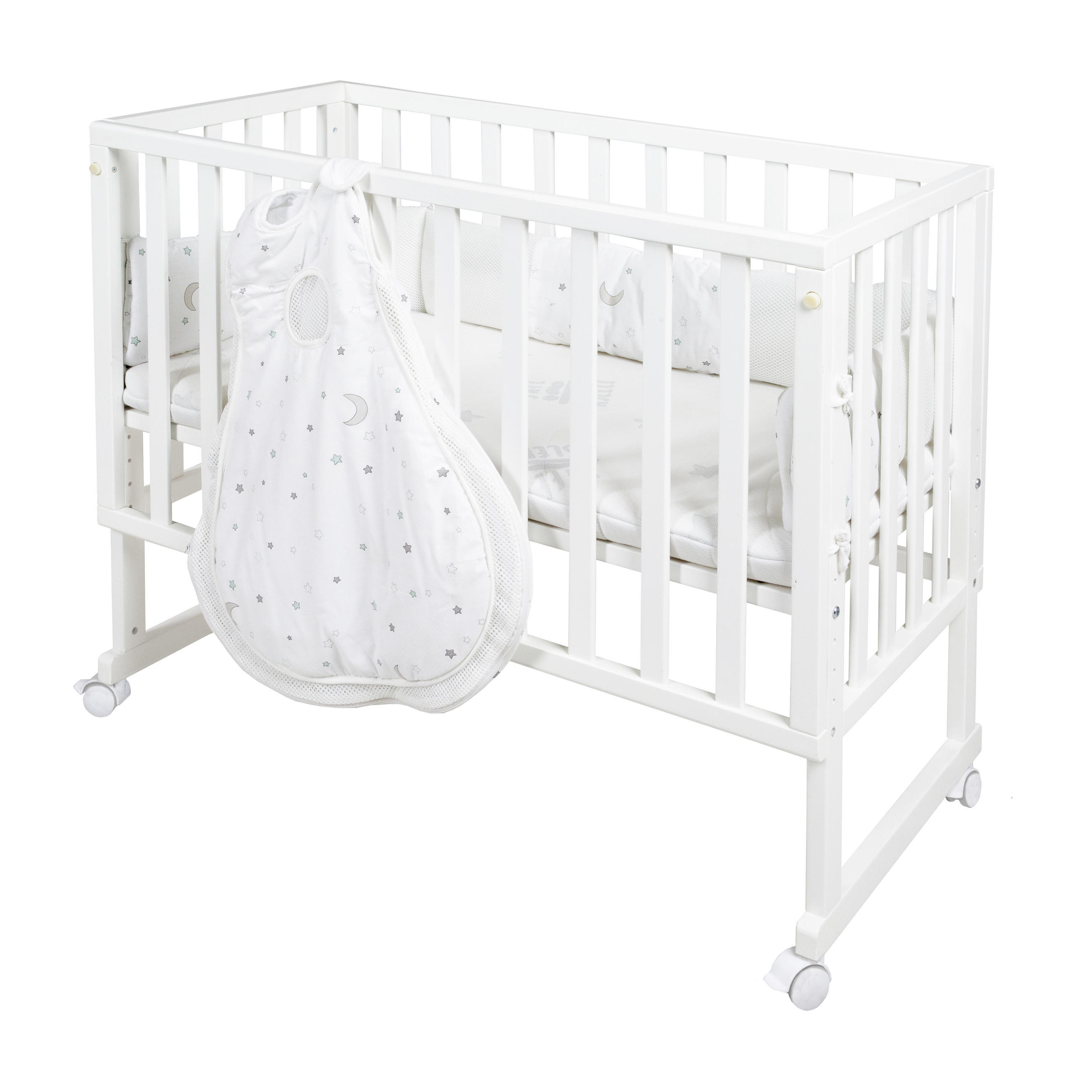 BEISTELLBETT Stubenbett 3 in 1 Sternenzauber  - Hellgrau/Weiß, Basics, Holzwerkstoff/Textil (49,5/85,5/90cm) - Roba