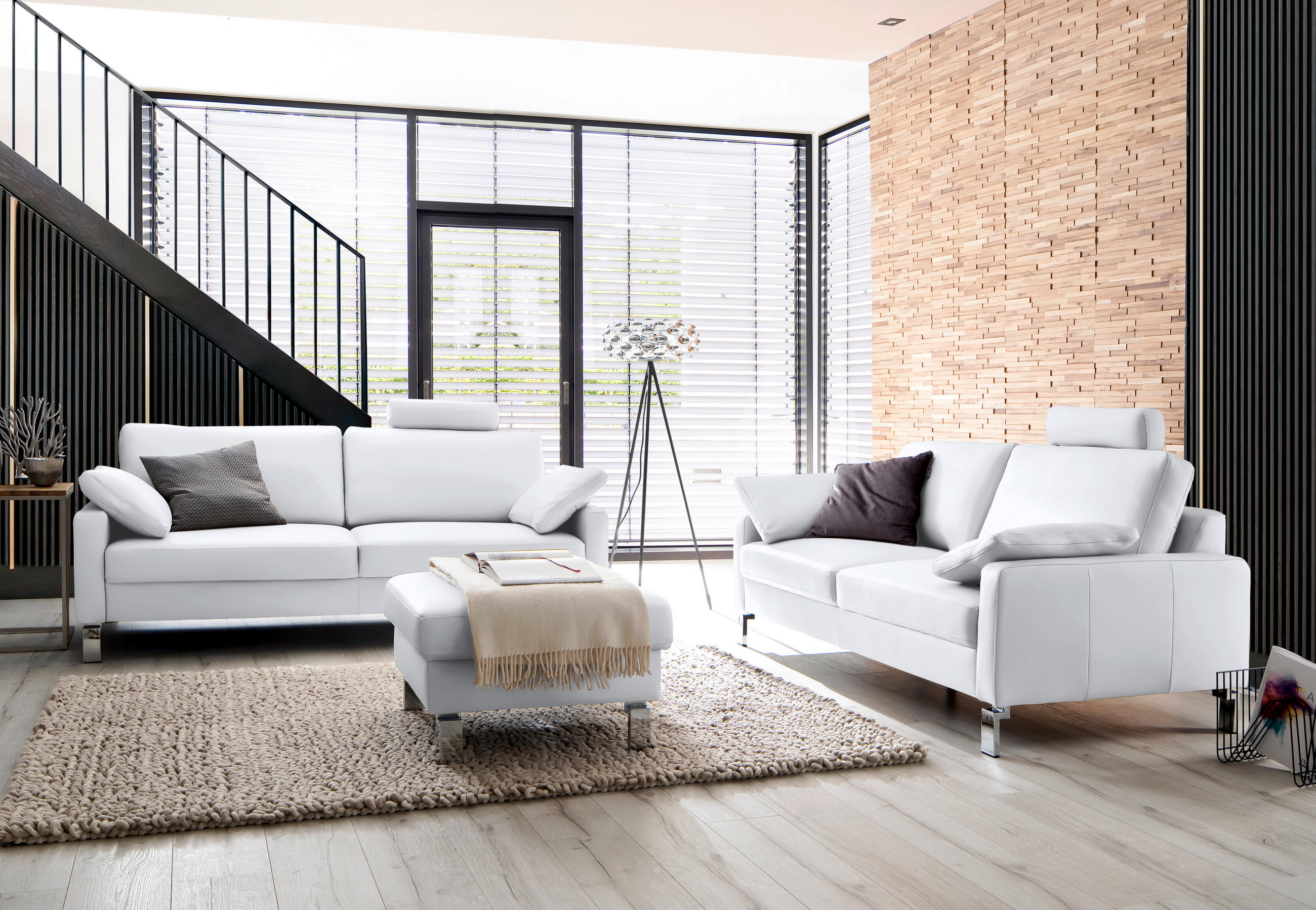 2-SITZER-SOFA in Echtleder Weiss  - Chromfarben/Weiss, Design, Leder/Metall (184/81/97cm) - Pure Home Lifestyle