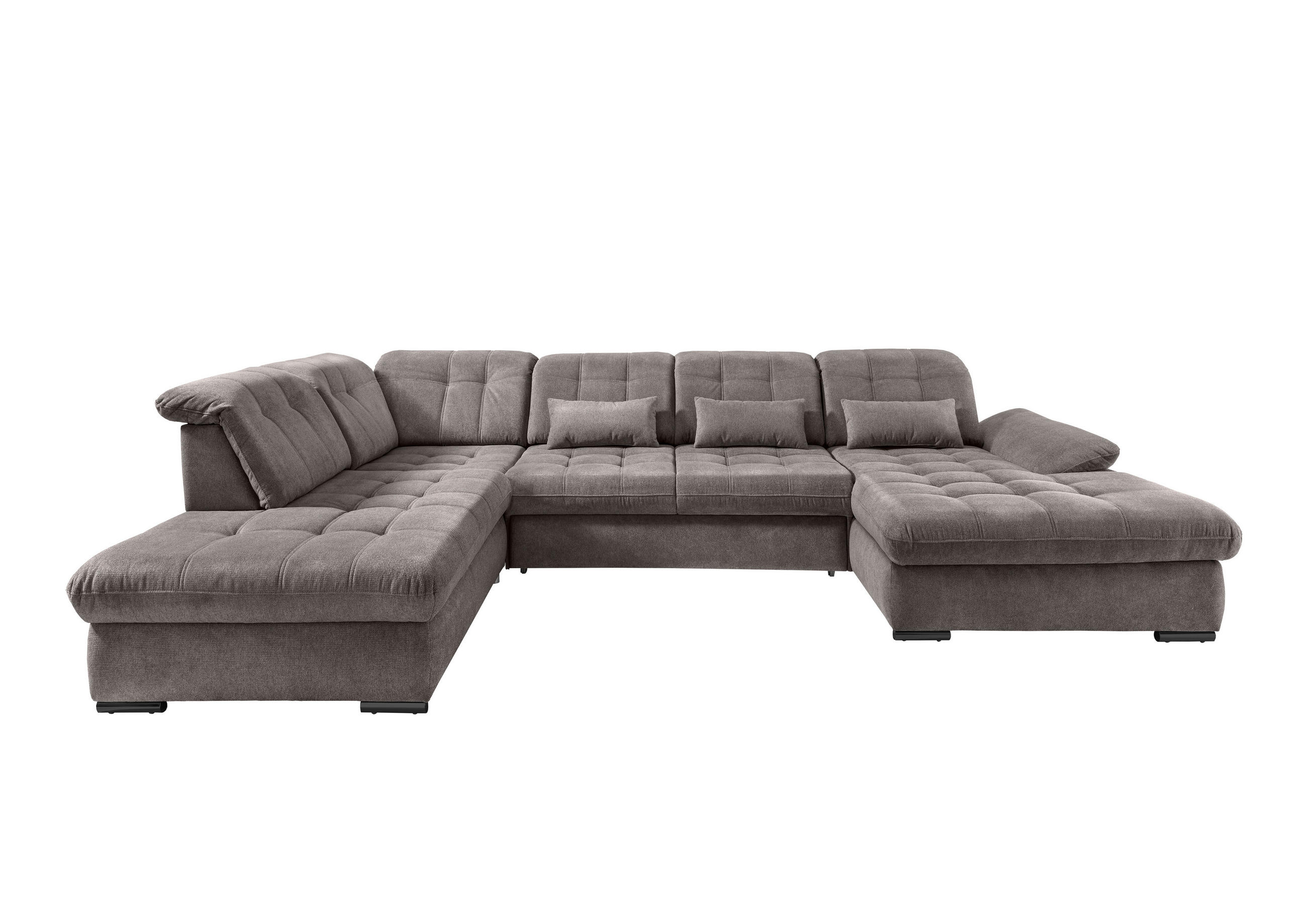 WOHNLANDSCHAFT in Chenille Graubraun - Graubraun/Schwarz, Modern, Textil/Metall (252/387/184cm) - Livetastic