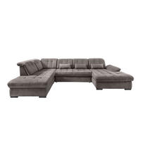 WOHNLANDSCHAFT Graubraun Chenille  - Graubraun/Schwarz, MODERN, Textil/Metall (252/387/184cm) - Livetastic