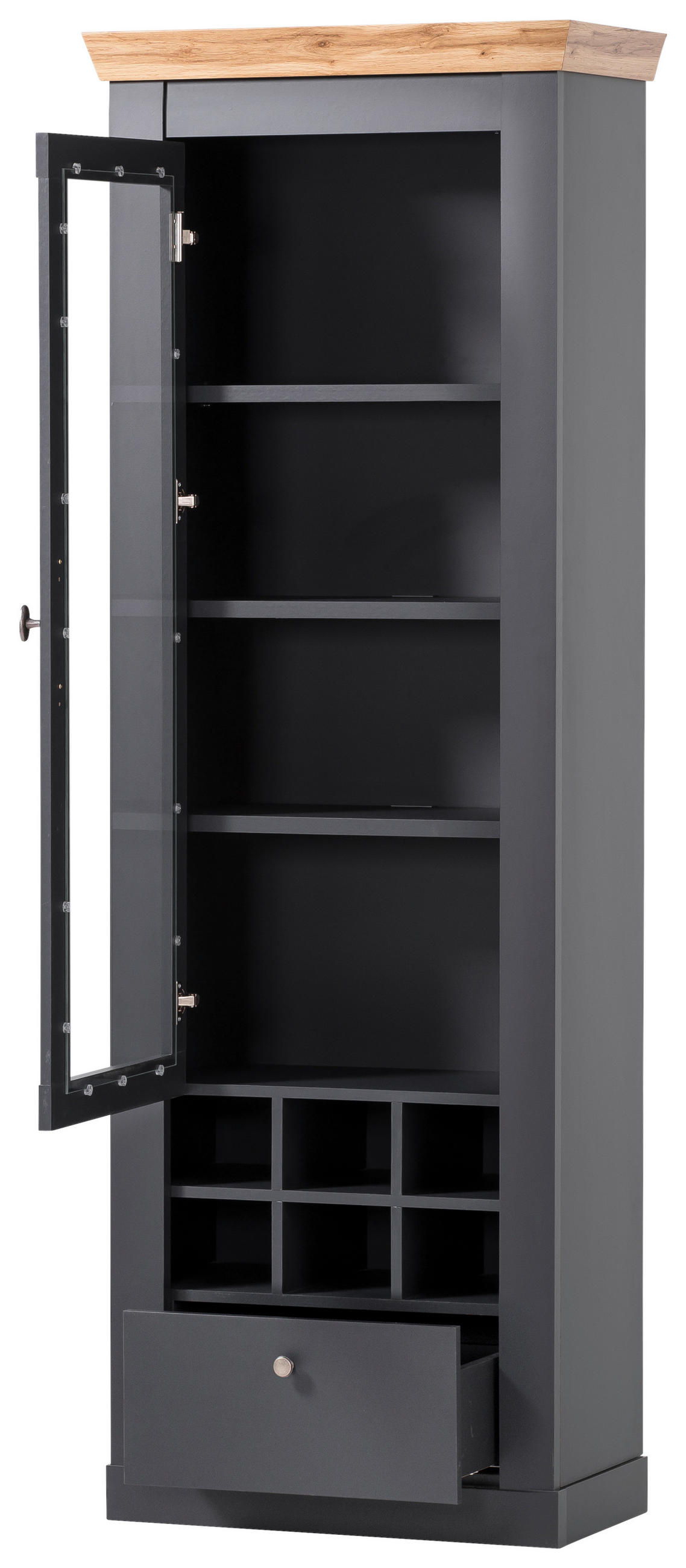 VITRINE in Anthrazit, Eiche Wotan  - Anthrazit/Silberfarben, Design, Holzwerkstoff/Metall (72/201/38cm) - MID.YOU
