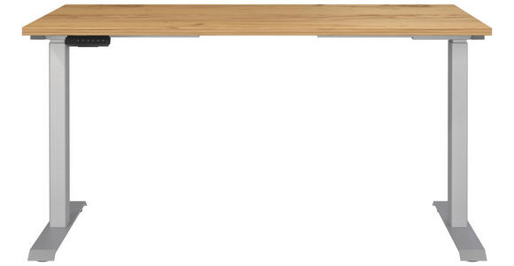 SCHREIBTISCH 140/80/72-118 cm in Eichefarben, Silberfarben - Eichefarben/Silberfarben, MODERN, Holzwerkstoff/Metall (140/80/72-118cm) - Novel