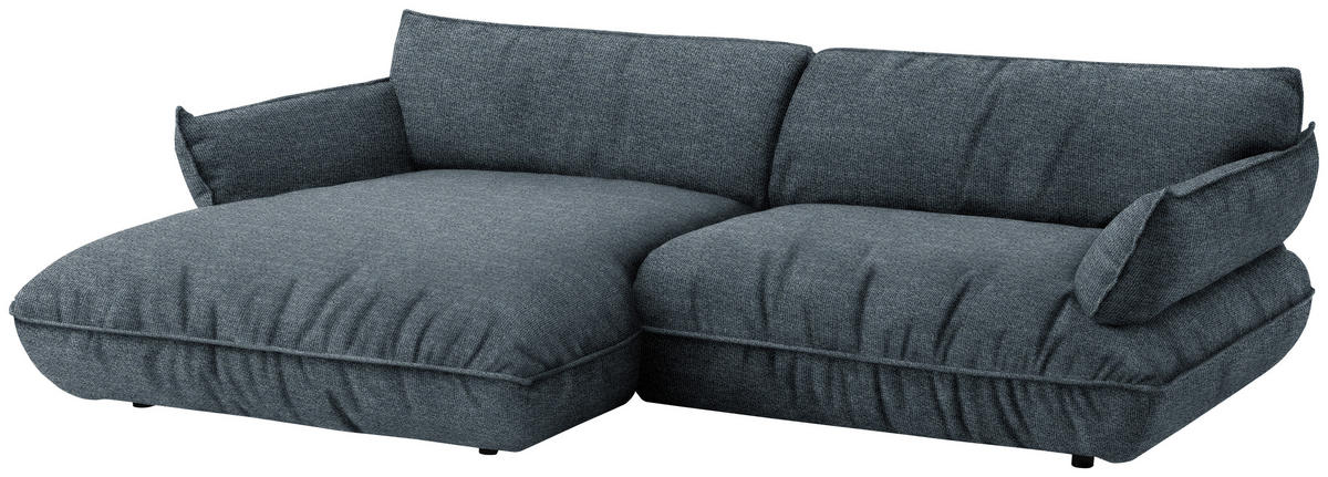 ECKSOFA  in Flachgewebe Blau  185/264 cm  - Blau/Schwarz, Design, Kunststoff/Textil (185/264cm) - Belluti