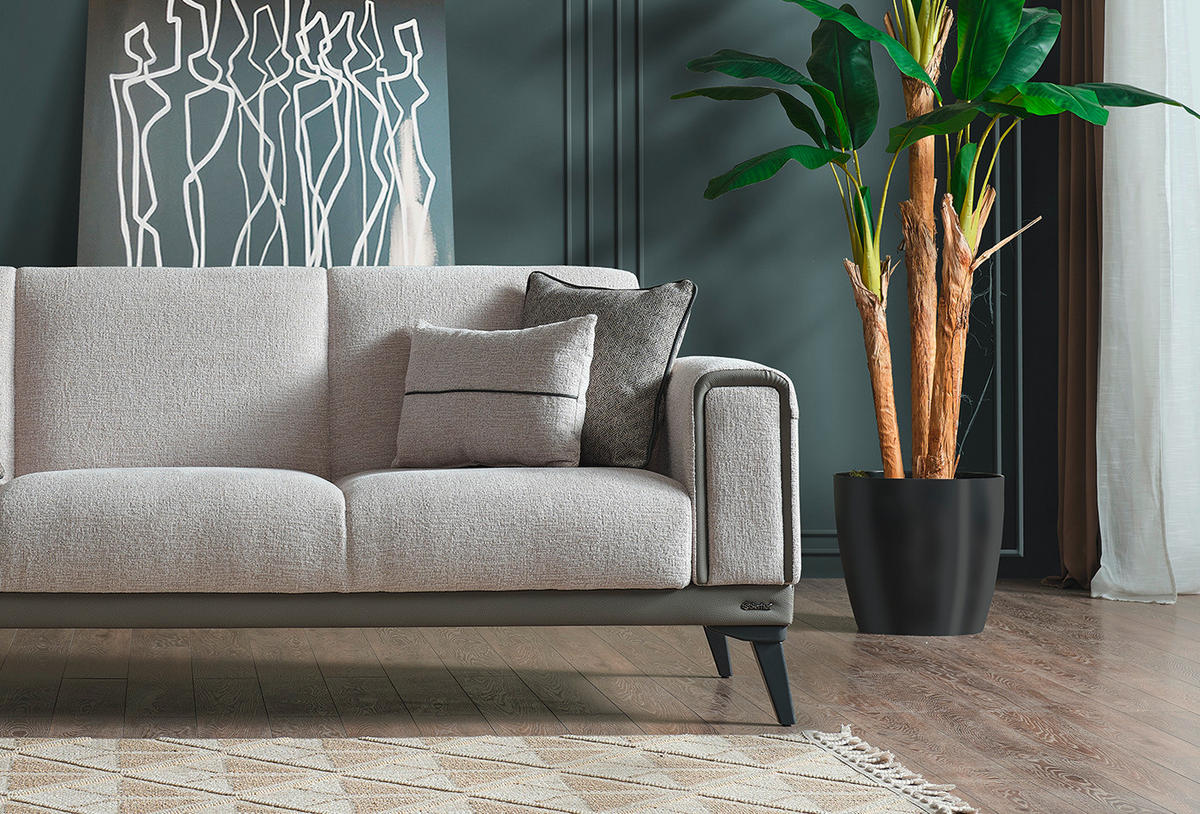 3-SITZER-SOFA in Bouclé Grau  - Anthrazit/Grau, Design, Holz/Textil (230/83/86cm) - Livetastic