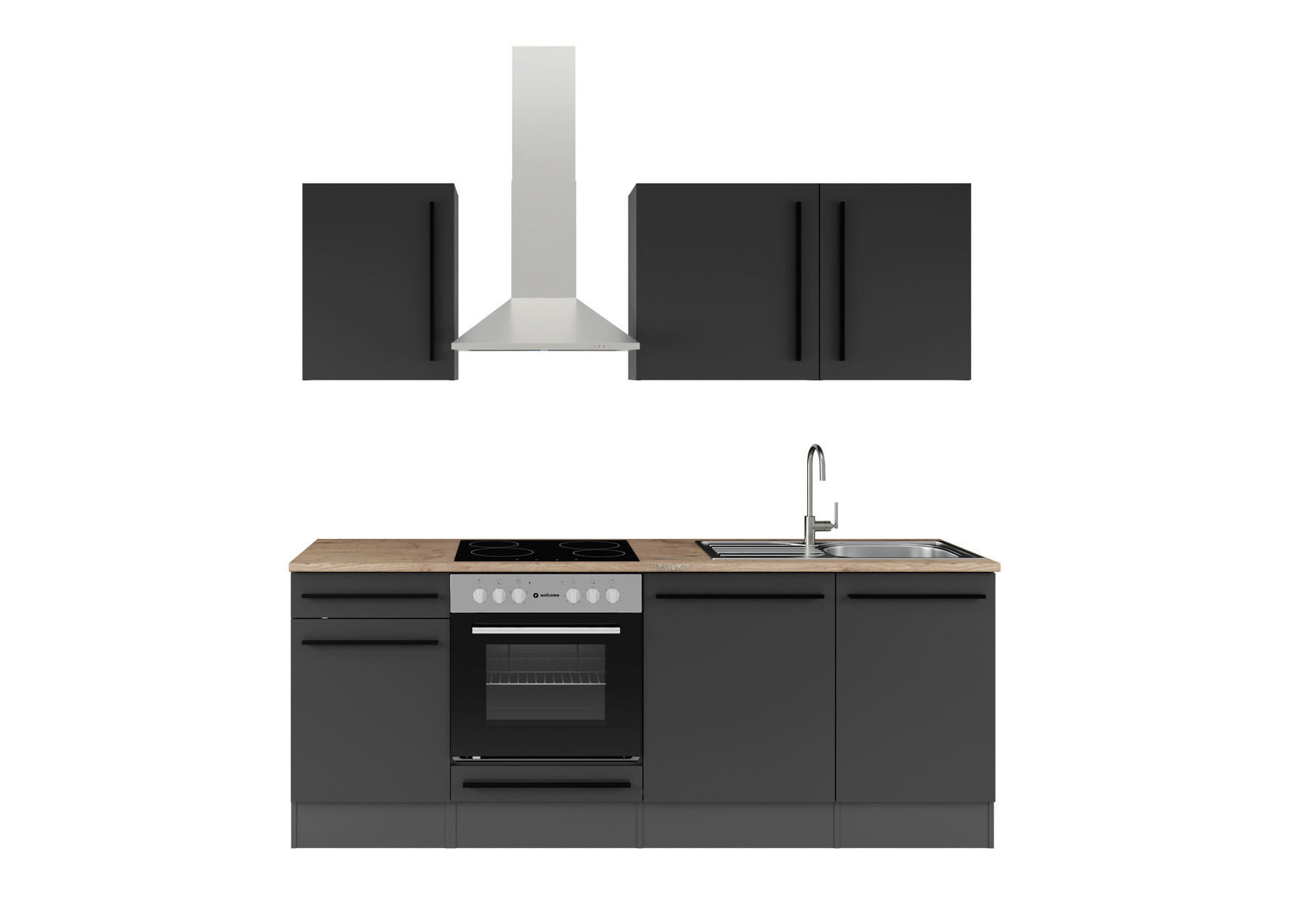 KÜCHENLEERBLOCK 220 cm  in Schwarz  - Eichefarben/Schwarz, LIFESTYLE, Holzwerkstoff/Kunststoff (220cm) - P & B