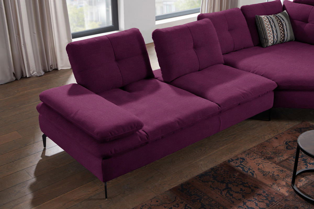 ECKSOFA Flachgewebe Violett  - Violett/Schwarz, Design, Textil/Metall (344/157cm) - Chilliano