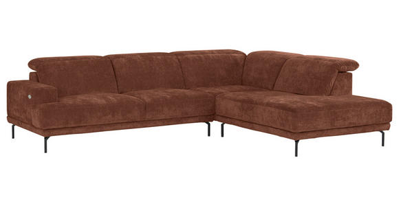 ECKSOFA Rotbraun Chenille Kopfteilverstellung, Sitztiefenverstellung  - Rotbraun/Schwarz, Design, Textil/Metall (307/243cm) - Xora