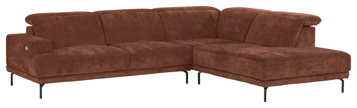 ECKSOFA Rotbraun Chenille Kopfteilverstellung, Sitztiefenverstellung  - Rotbraun/Schwarz, Design, Textil/Metall (307/243cm) - Xora