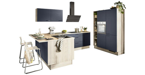 ECKKÜCHE in Blau, Tannenholzfarben - Blau/Tannenholzfarben, Design, Holzwerkstoff/Metall (121,6/280/150cm) - Xora