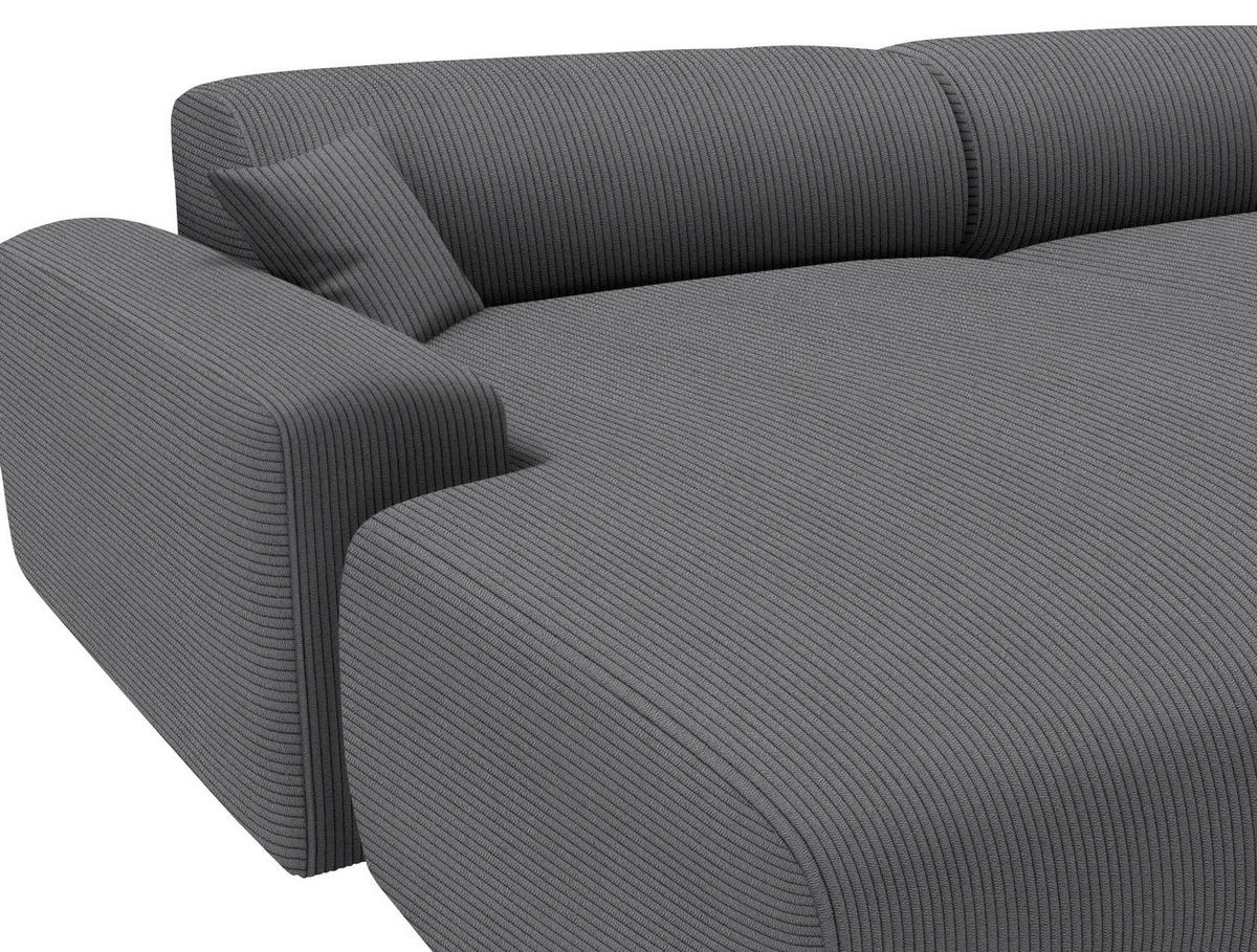 ECKSOFA in Velours, Feincord Grau  178/292 cm  - Schwarz/Grau, Design, Kunststoff/Textil (178/292cm) - home24