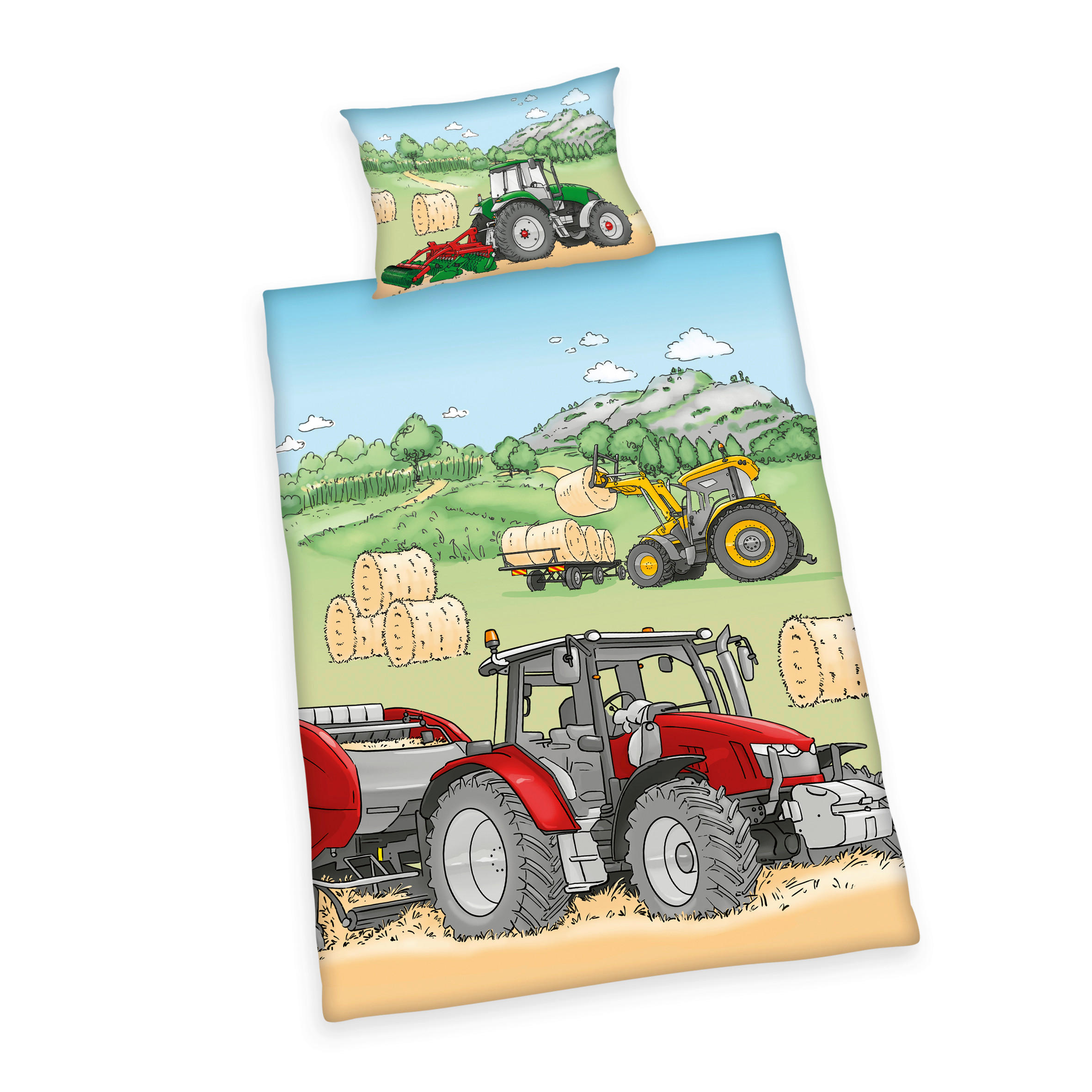 BABYBETTWÄSCHE Traktor Flanell 100/135 cm  - Rot/Hellblau, Basics, Textil (100/135cm) - baby best