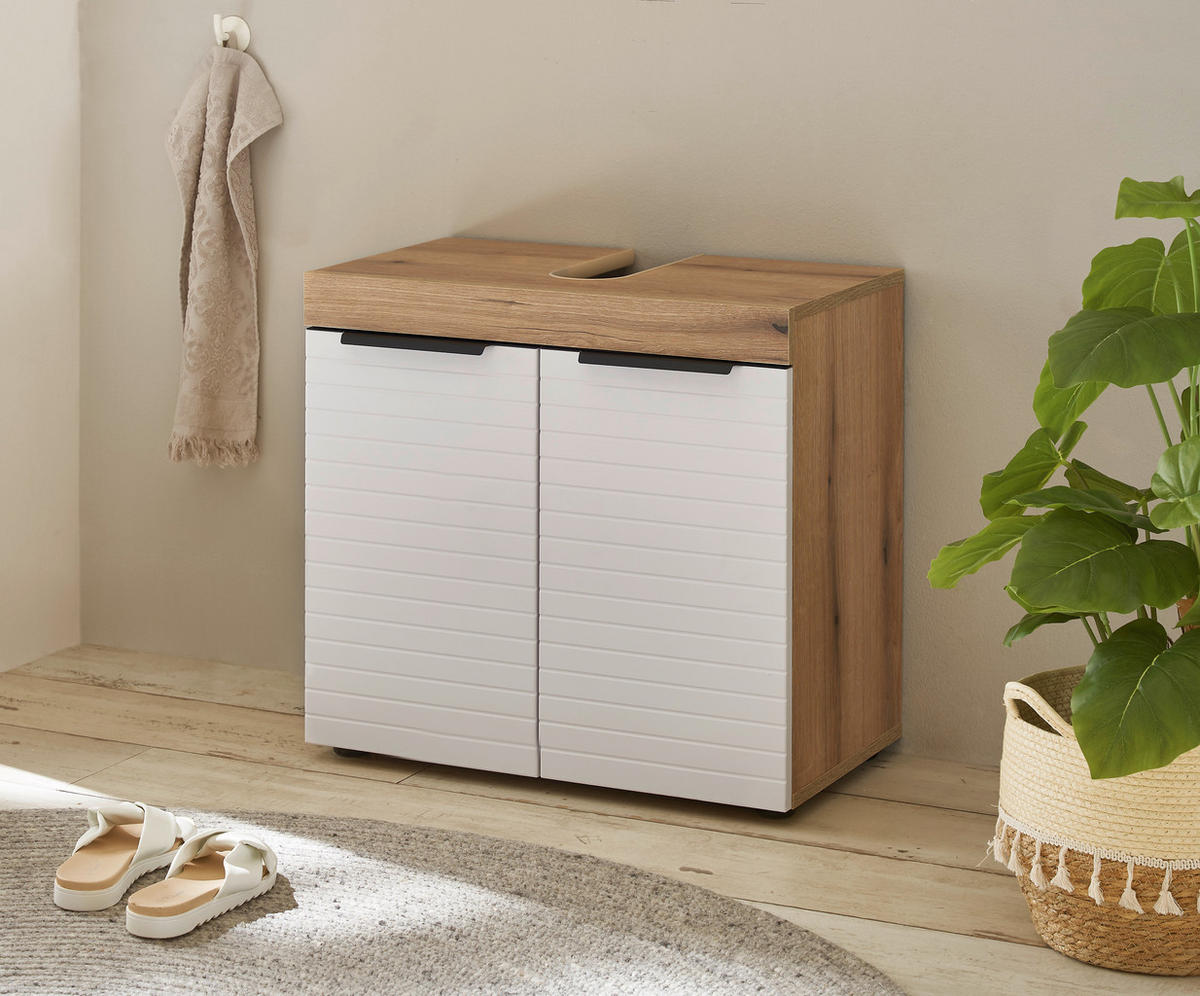 SKŘÍŇKA POD UMYVADLO, bílá, barvy dubu, 60/56/34 cm - bílá/černá, Basics, kompozitní dřevo/plast (60/56/34cm) - MID.YOU