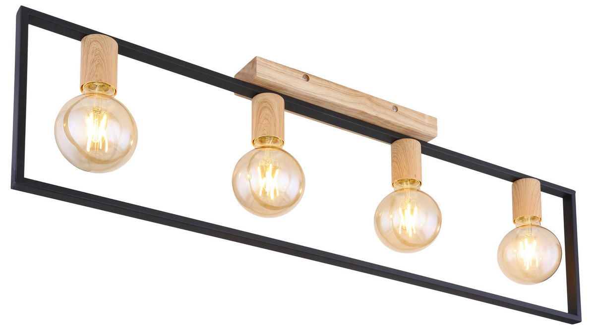 DECKENLEUCHTE    90/6,5/26 cm  - Schwarz/Braun, Konventionell, Holz/Metall (90/6,5/26cm) - Globo