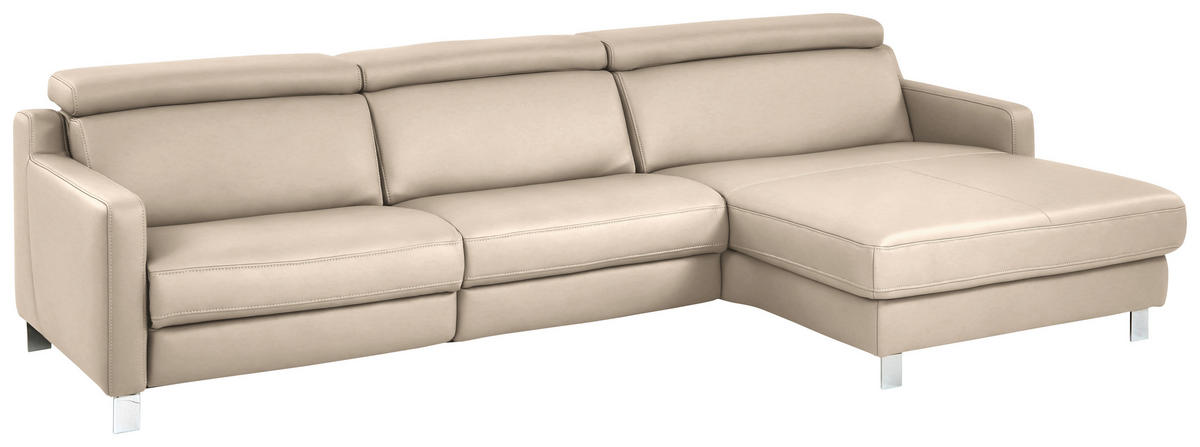 ECKSOFA in Echtleder Hellbraun  - Chromfarben/Hellbraun, Design, Leder/Metall (291/176cm) - Valdera