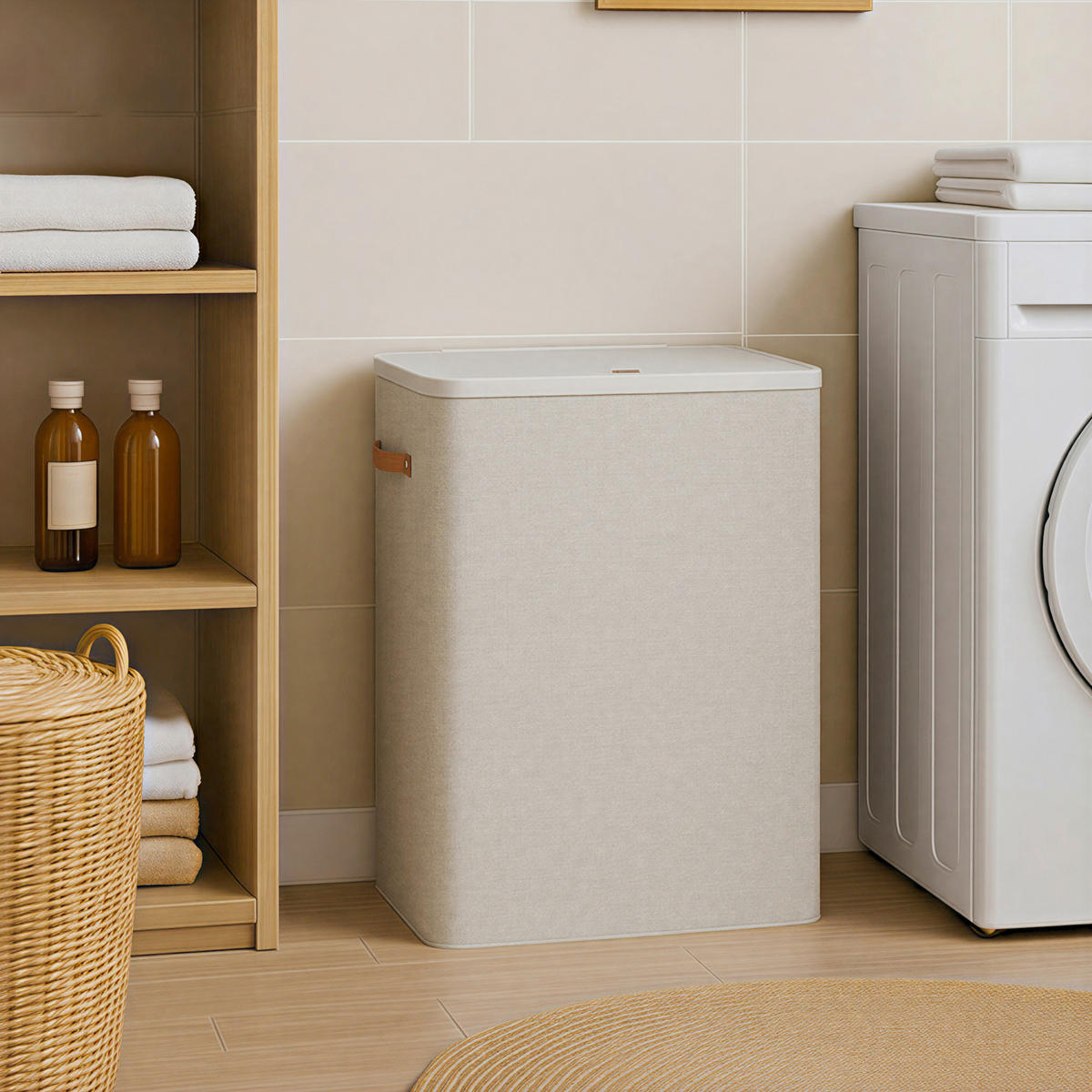 WÄSCHEKORB - Beige, Trend, Holzwerkstoff/Kunststoff (64/75/40cm) - Boxxx