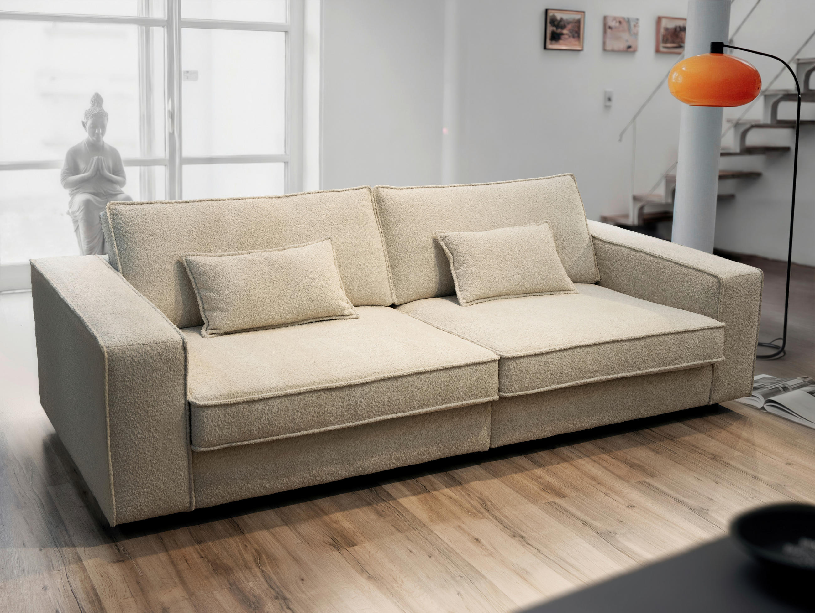 POHOVKA BIG SOFA, plast, textil, kompozitní dřevo, béžová - černá/béžová, Konvenční, kompozitní dřevo/textil (273/74/110cm) - Livetastic
