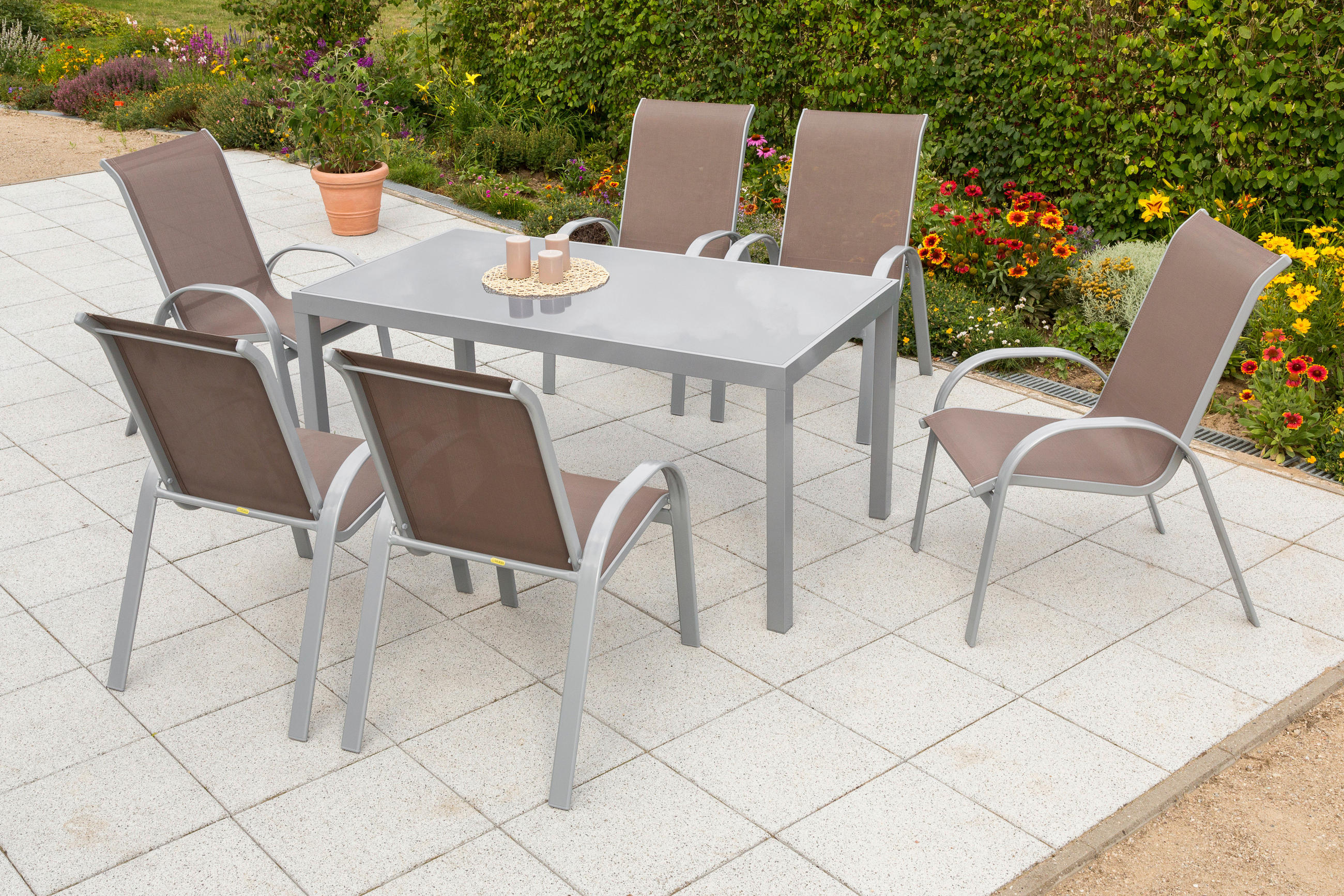 GARTENSET 7-teilig  - Taupe/Silberfarben, MODERN, Textil/Metall - Gardenson