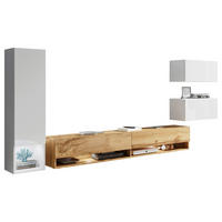 WOHNWAND Alba 4-teilig  in Eiche Wotan, Weiß Hochglanz  270/130/32,5 cm  - Weiß Hochglanz/Eiche Wotan, LIFESTYLE, Holzwerkstoff (270/130/32,5cm) - P & B