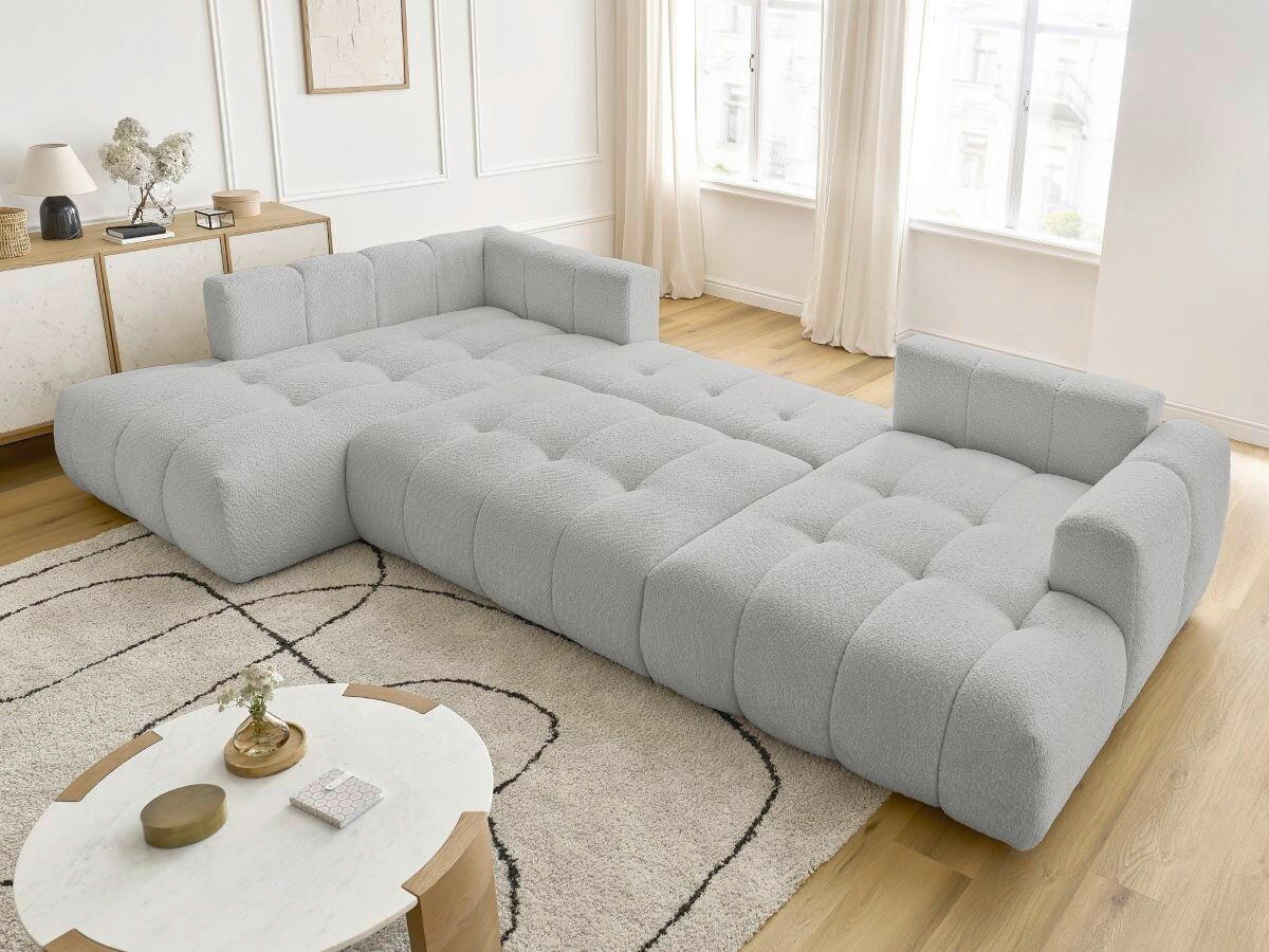 WOHNLANDSCHAFT  FUJI  Hellgrau Bouclé  - Hellgrau/Schwarz, MODERN, Kunststoff/Textil (204/377/160cm)