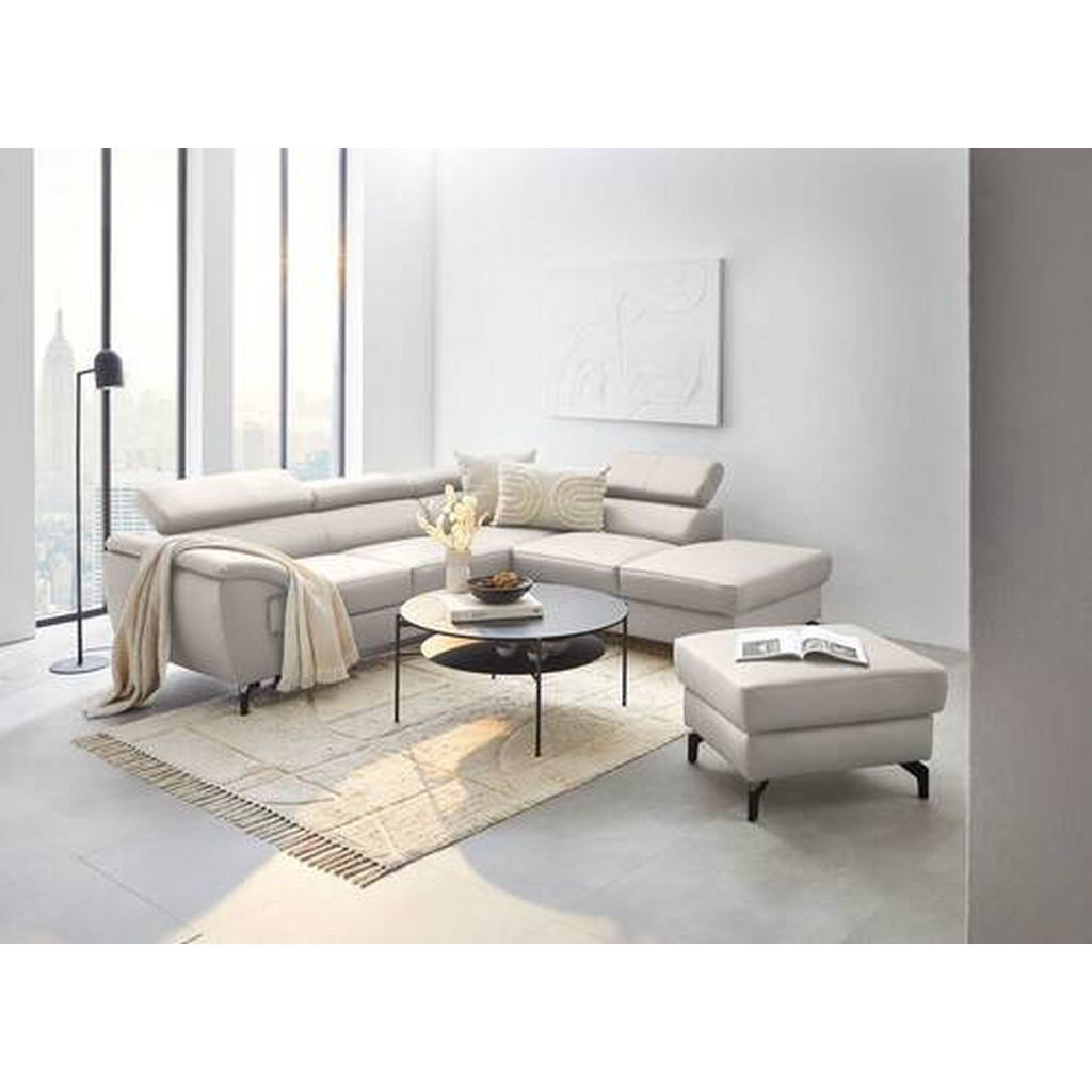 Thumbnail - Celina Home Ecksofa, Ecru, Textil, Leder, Kombination Echtleder/Lederlook, Rindleder, 5-Sitzer, Ottomane rechts, L-Form,...