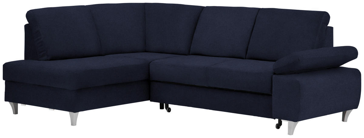 ECKSOFA in Flachgewebe Dunkelblau  - Silberfarben/Dunkelblau, Konventionell, Holz/Textil (186/255cm) - Cantus