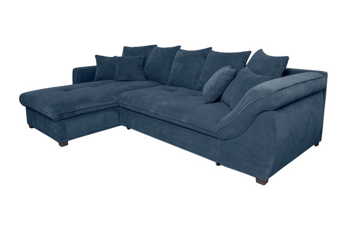 ECKSOFA LORENZO Dunkelblau Struktur Liegefläche im Originalstoff  - Schwarz/Dunkelblau, Design, Textil/Metall (188/302cm) - P & B