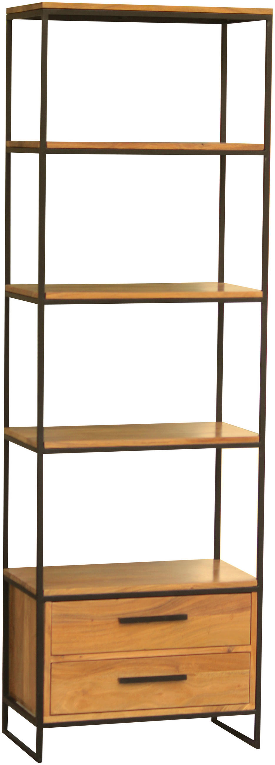 REGAL Akazie massiv Akaziefarben  - Schwarz/Akaziefarben, Design, Holz/Metall (60/190/35cm) - home24