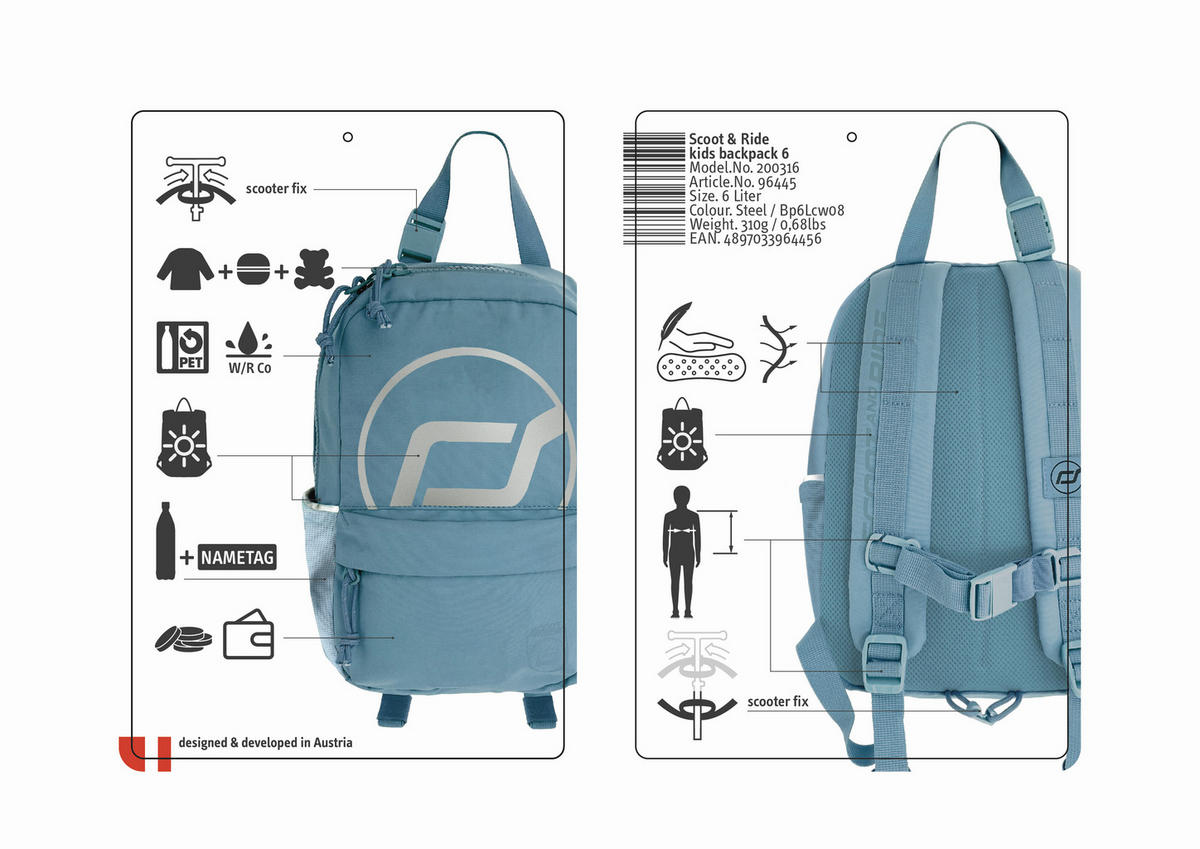 KINDERRUCKSACK BACKPACK 6L  - Pastellblau, Basics, Kunststoff/Textil (20/28/10cm) - Scoot and Ride