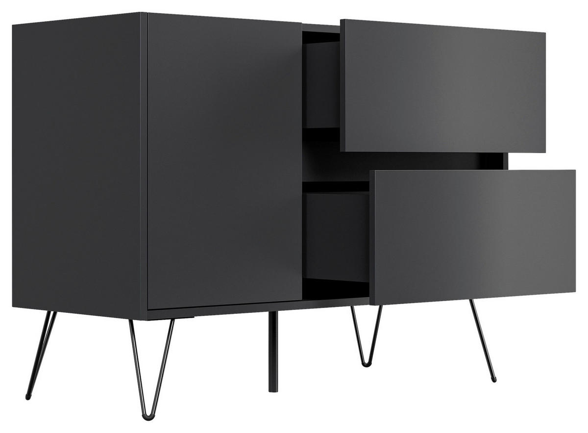 SIDEBOARD Posseik Industrial  in 99/75,8/42 cm  - Graphitfarben/Schwarz, Design, Holzwerkstoff/Metall (99/75,8/42cm) - P & B
