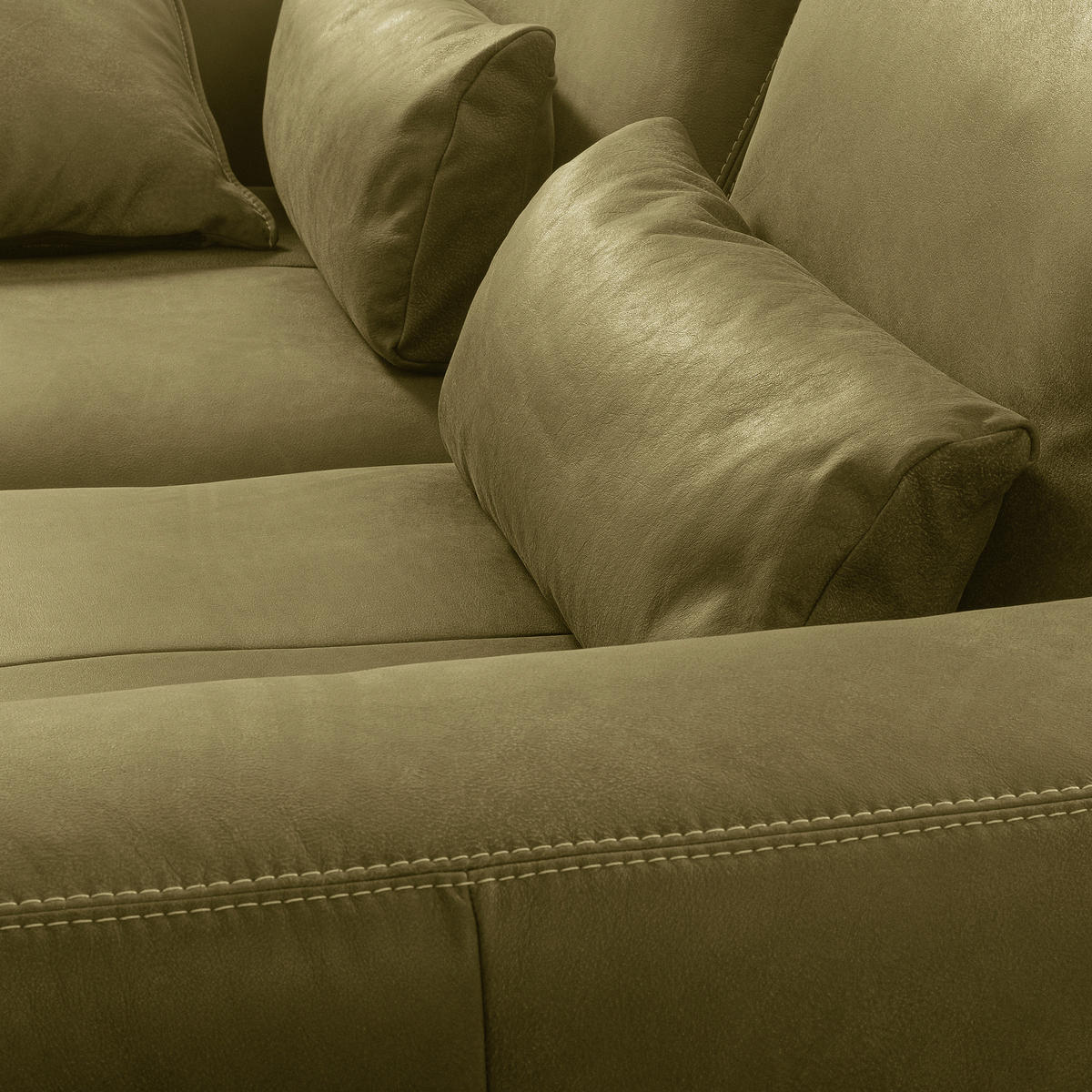 2-SITZER-SOFA  in Echtleder Olivgrün   - Beige/Schwarz, Design, Leder/Kunststoff (240/85/123cm) - Livetastic