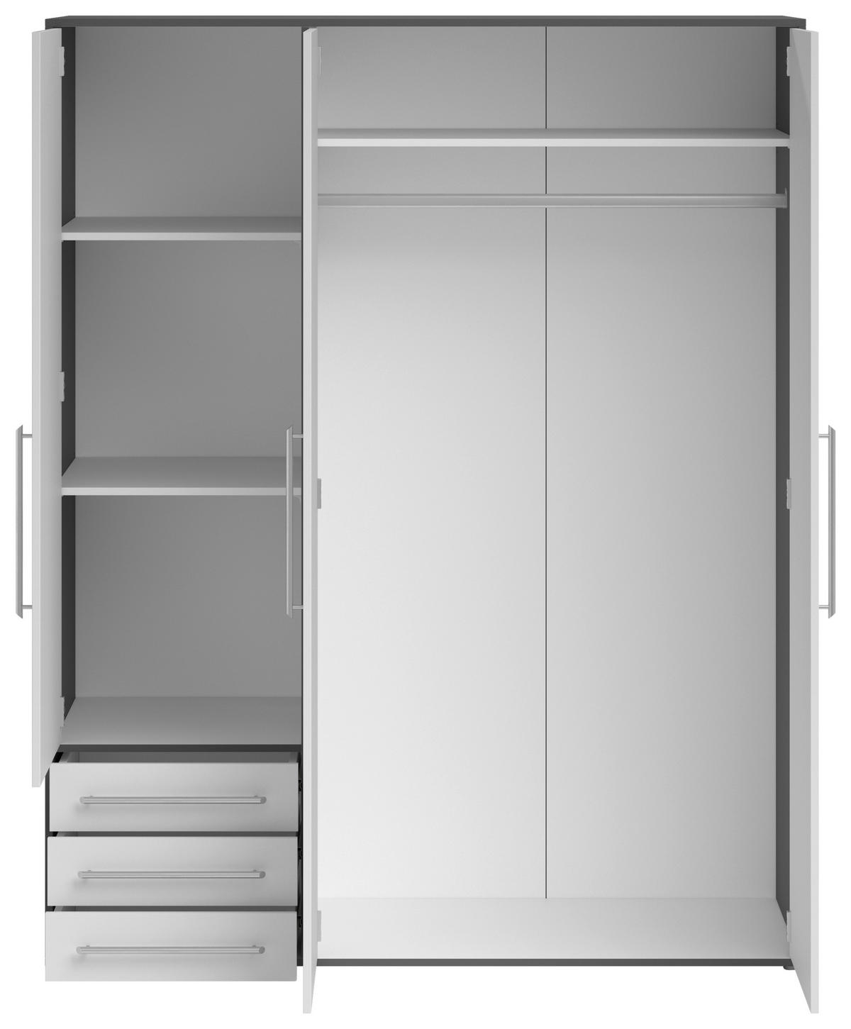 DREHTÜRENSCHRANK 155/194/58 cm 3-türig Weiß, Graphitfarben  - Silberfarben/Graphitfarben, MODERN, Holzwerkstoff/Kunststoff (155/194/58cm) - Livetastic