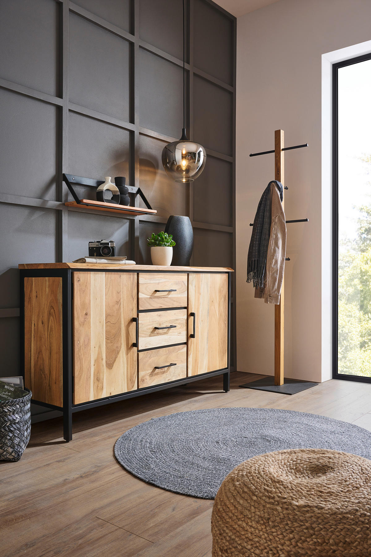 SIDEBOARD  130/80/40 cm 3 Schublade(n)  - Schwarz/Akaziefarben, LIFESTYLE, Holz/Metall (130/80/40cm) - Landscape