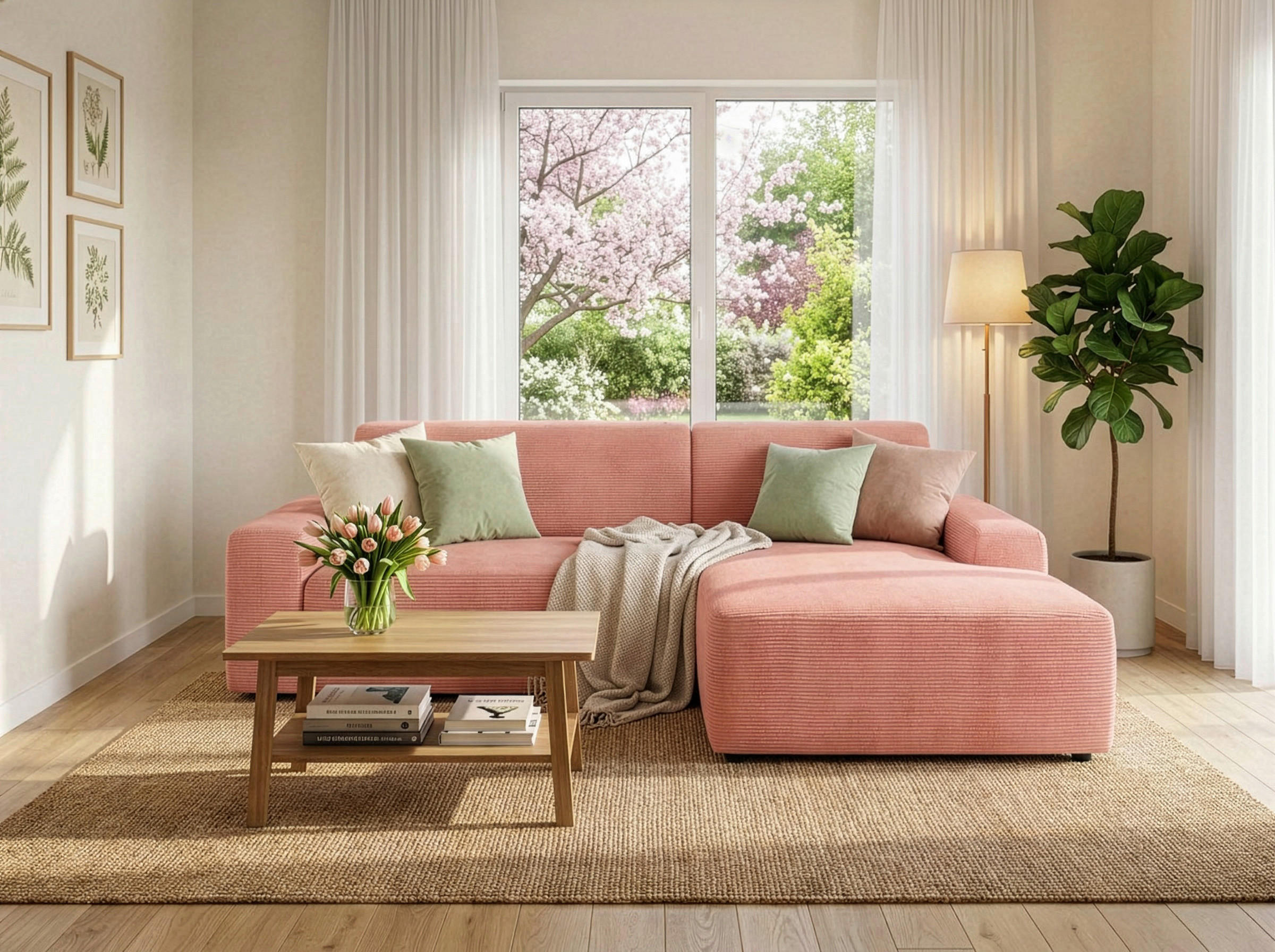 ECKSOFA Cord Pink  - Pink/Schwarz, Modern, Kunststoff/Textil (246/162cm) - Trendmanufaktur