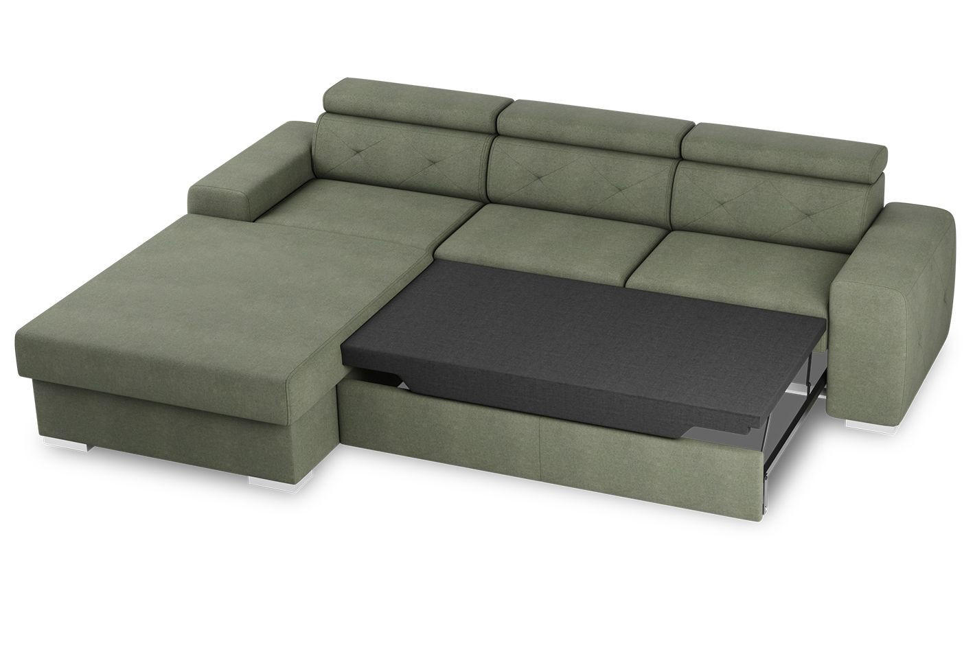 ECKSCHLAFSOFA Olivgrün Velours  - Silberfarben/Olivgrün, Design, Textil (195/296cm) - MID.YOU
